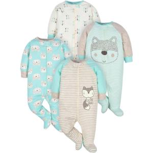 image:imageGerber BabyGirls 4 Pack Sleep N Play FootieAqua Fox
