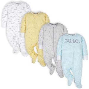 image:imageGerber BabyGirls 4 Pack Sleep N Play FootieWords Grey