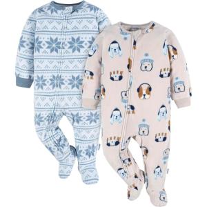 image:imageGerber unisexbaby Flame Resistant Fleece Footed Pajamas 2packDogBlue Fairisle