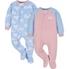 image:imageGerber babygirls Flame Resistant Fleece Footed Pajamas 2packCutie Blue