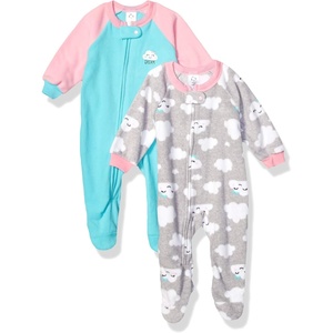 image:imageGerber babygirls Flame Resistant Fleece Footed Pajamas 2packBluePink Clouds