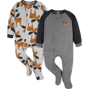 image:imageGerber Baby Boys 2Pack Flame Resistant Fleece Footed PajamasGrey Moose