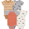 image:image4Pack Baby Boys Dino Blues Short Sleeve Onesies BodysuitsRust