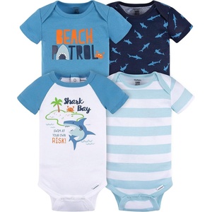 image:image4Pack Baby Boys Dino Blues Short Sleeve Onesies BodysuitsBlue Shark