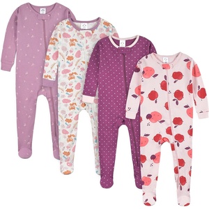 image:imageGerber Baby Girls 4pack Footed PajamasApple and Woodland Floral