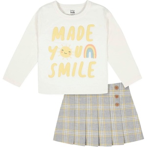 image:imageGerber Baby amp Toddler Girls 2 Piece Long Sleeve Tee amp Pleated Skirt SetSmile Plaid