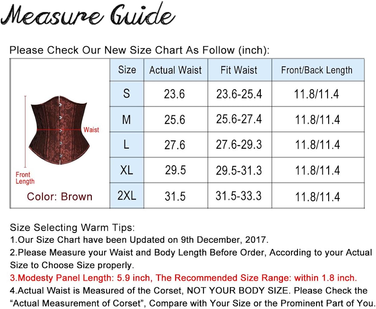 Charmian Womens 26 Steel Boned Vintage Brocade Underbust Waist Training CorsetBrown
