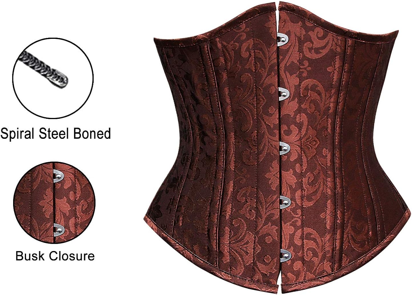 Charmian Womens 26 Steel Boned Vintage Brocade Underbust Waist Training CorsetBrown