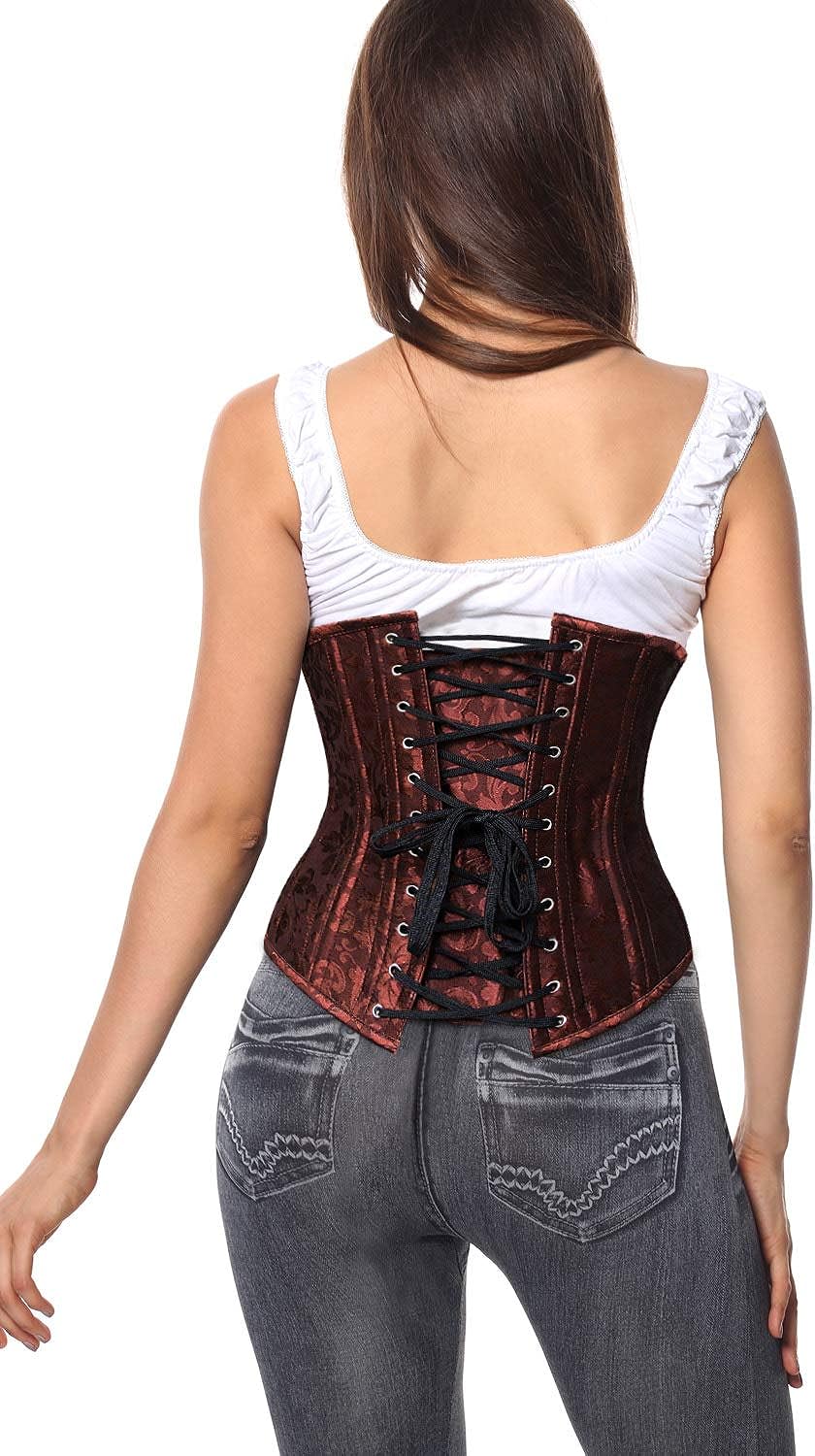 Charmian Womens 26 Steel Boned Vintage Brocade Underbust Waist Training CorsetBrown