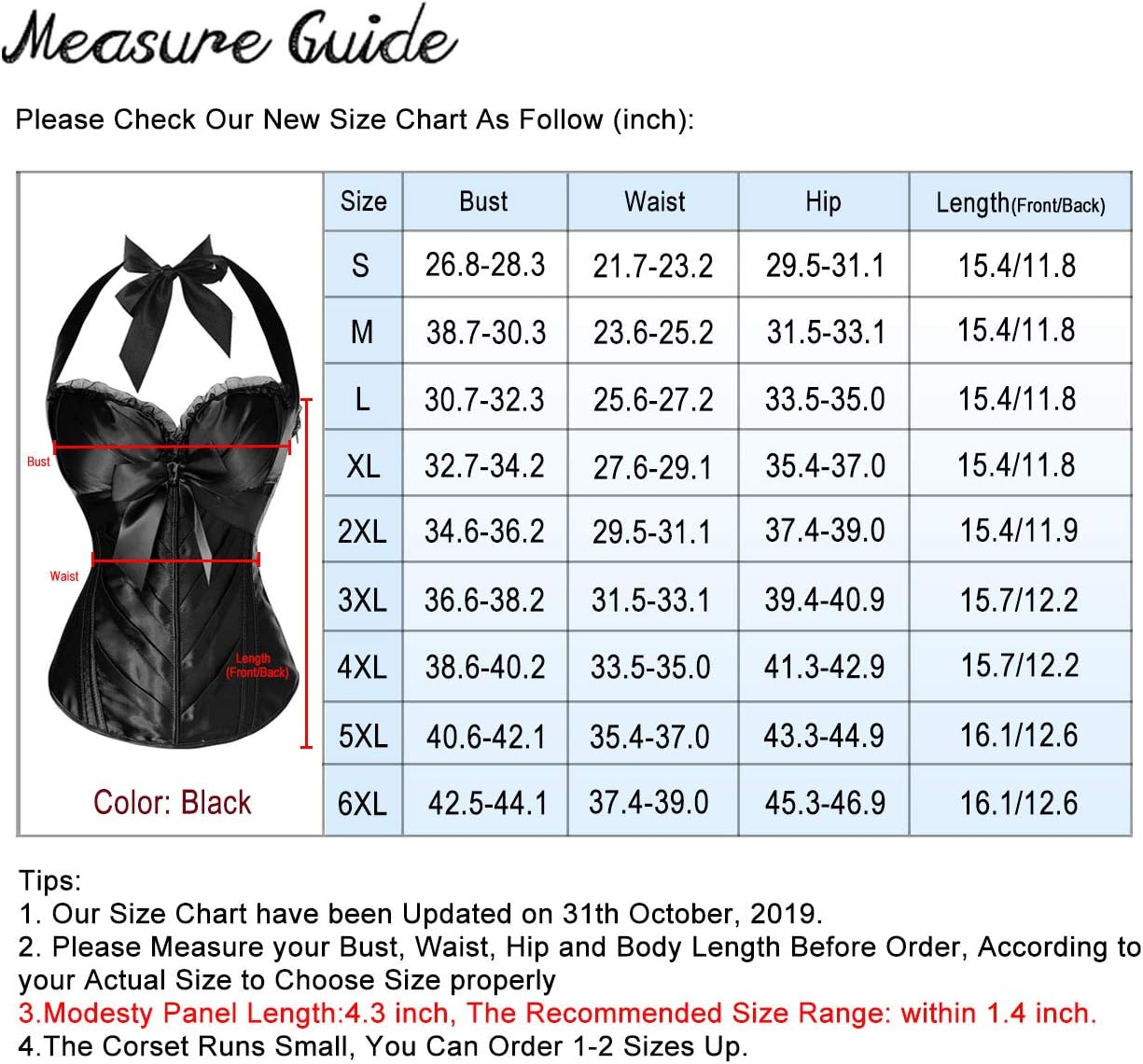 Charmian Womens Burlesque Vintage Satin Halter Boned Zipper Bustier Corset TopBlack