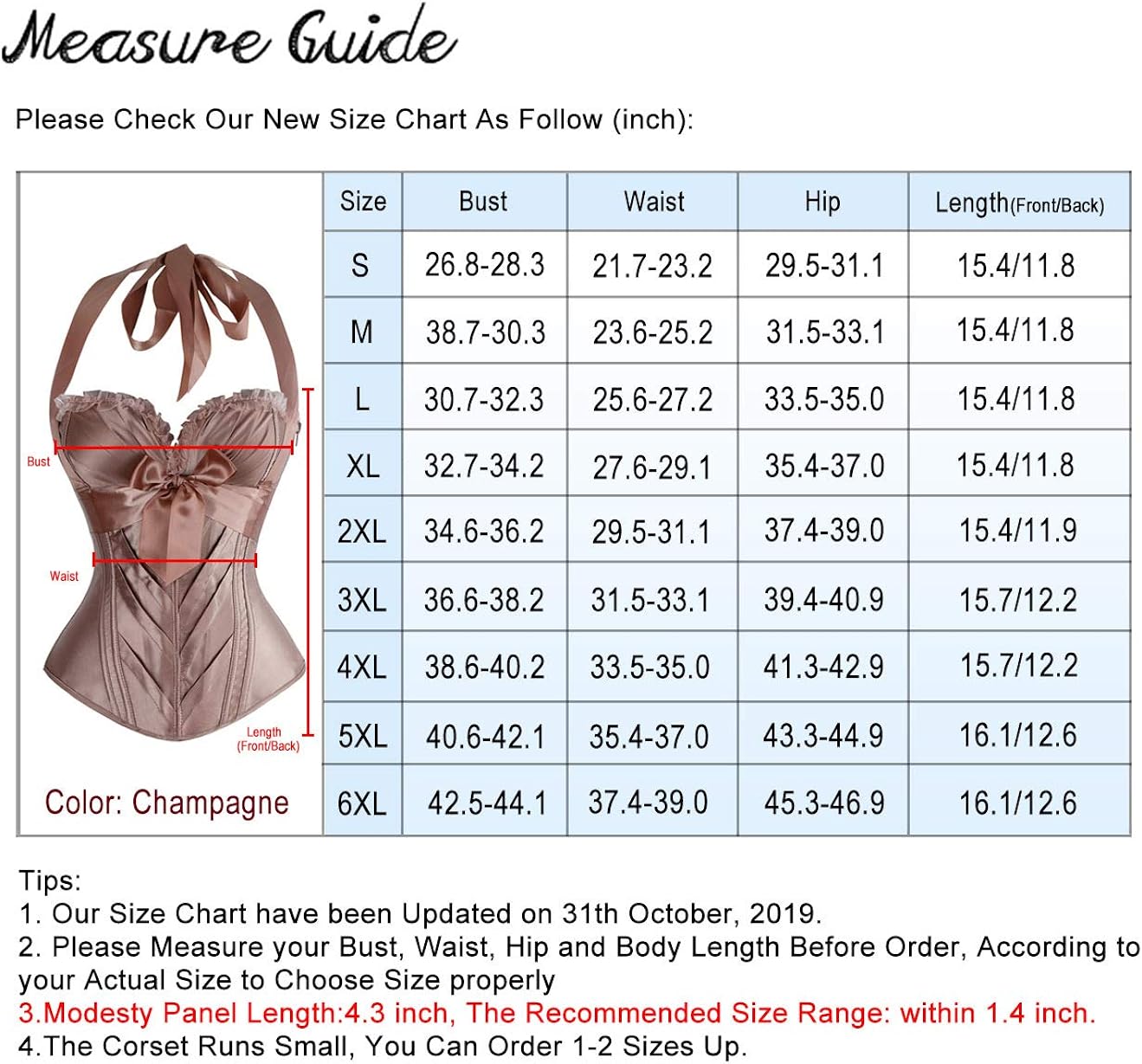 Charmian Womens Burlesque Vintage Satin Halter Boned Zipper Bustier Corset TopChampagne