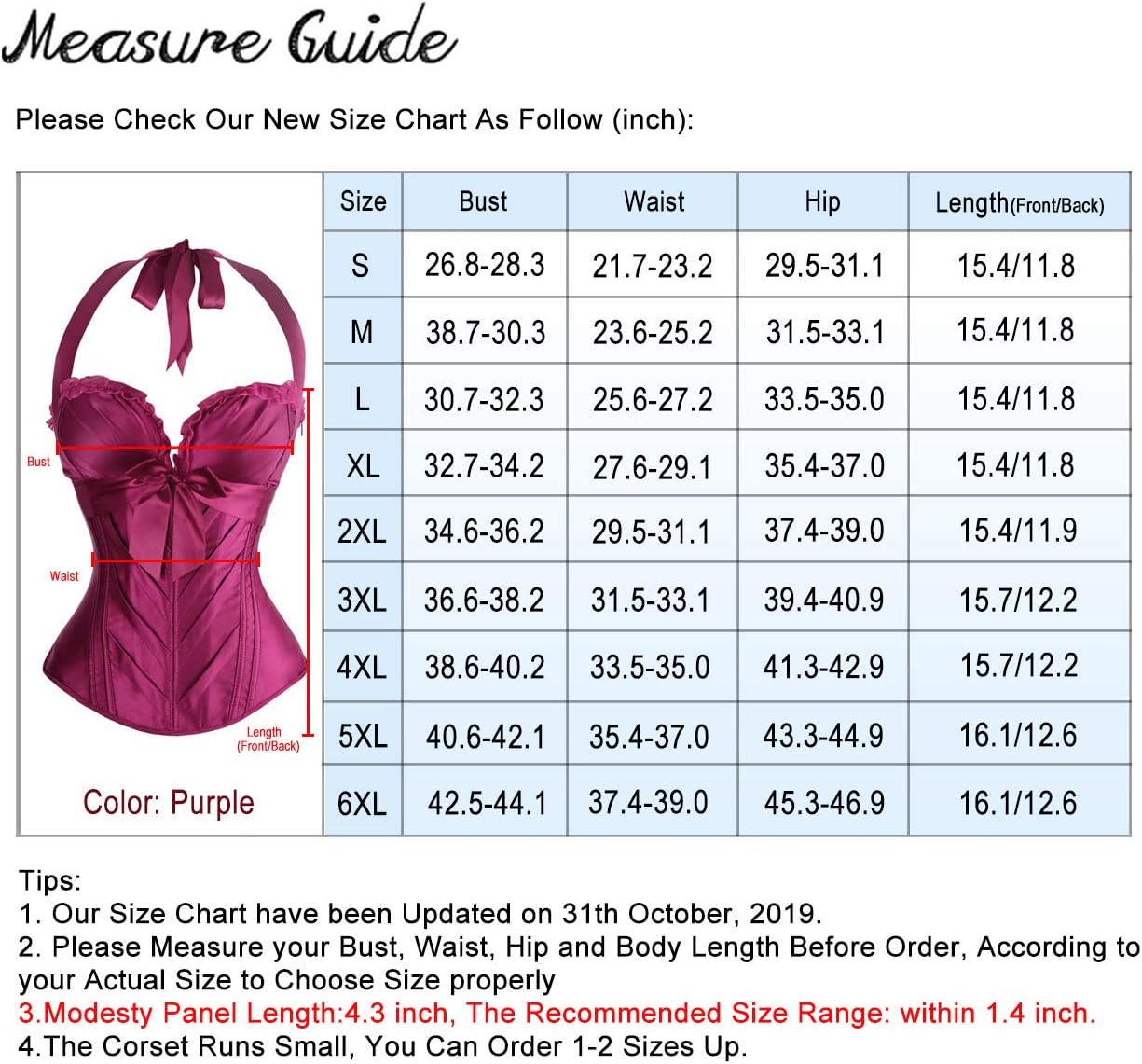 Charmian Womens Burlesque Vintage Satin Halter Boned Zipper Bustier Corset TopPurple