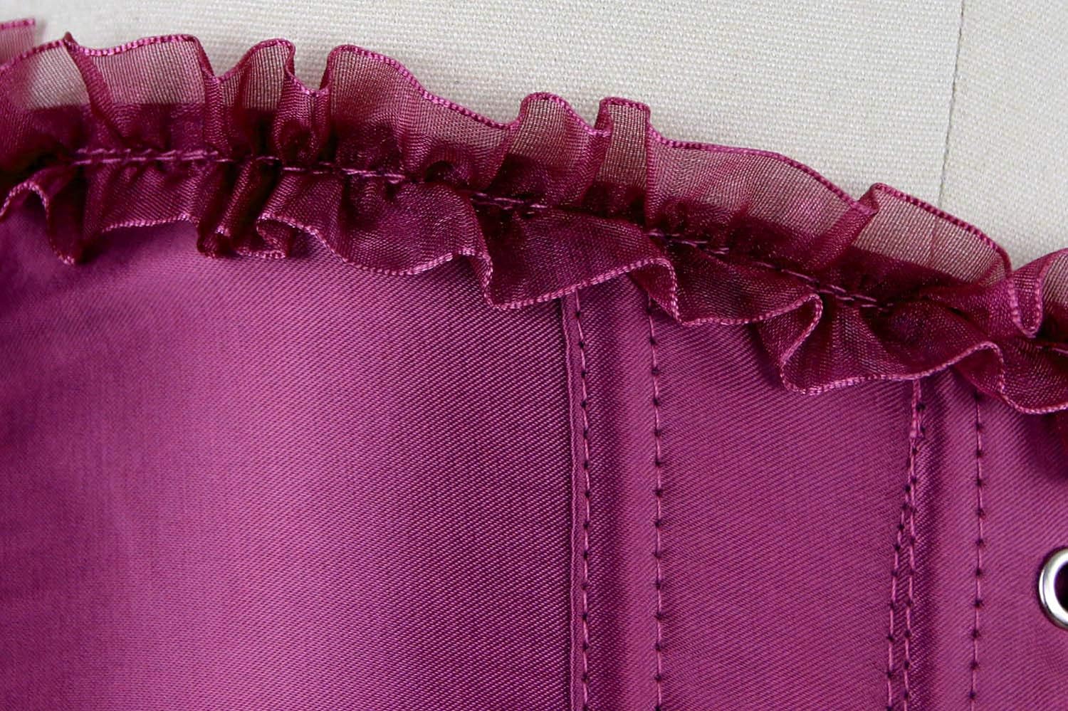 Charmian Womens Burlesque Vintage Satin Halter Boned Zipper Bustier Corset TopPurple