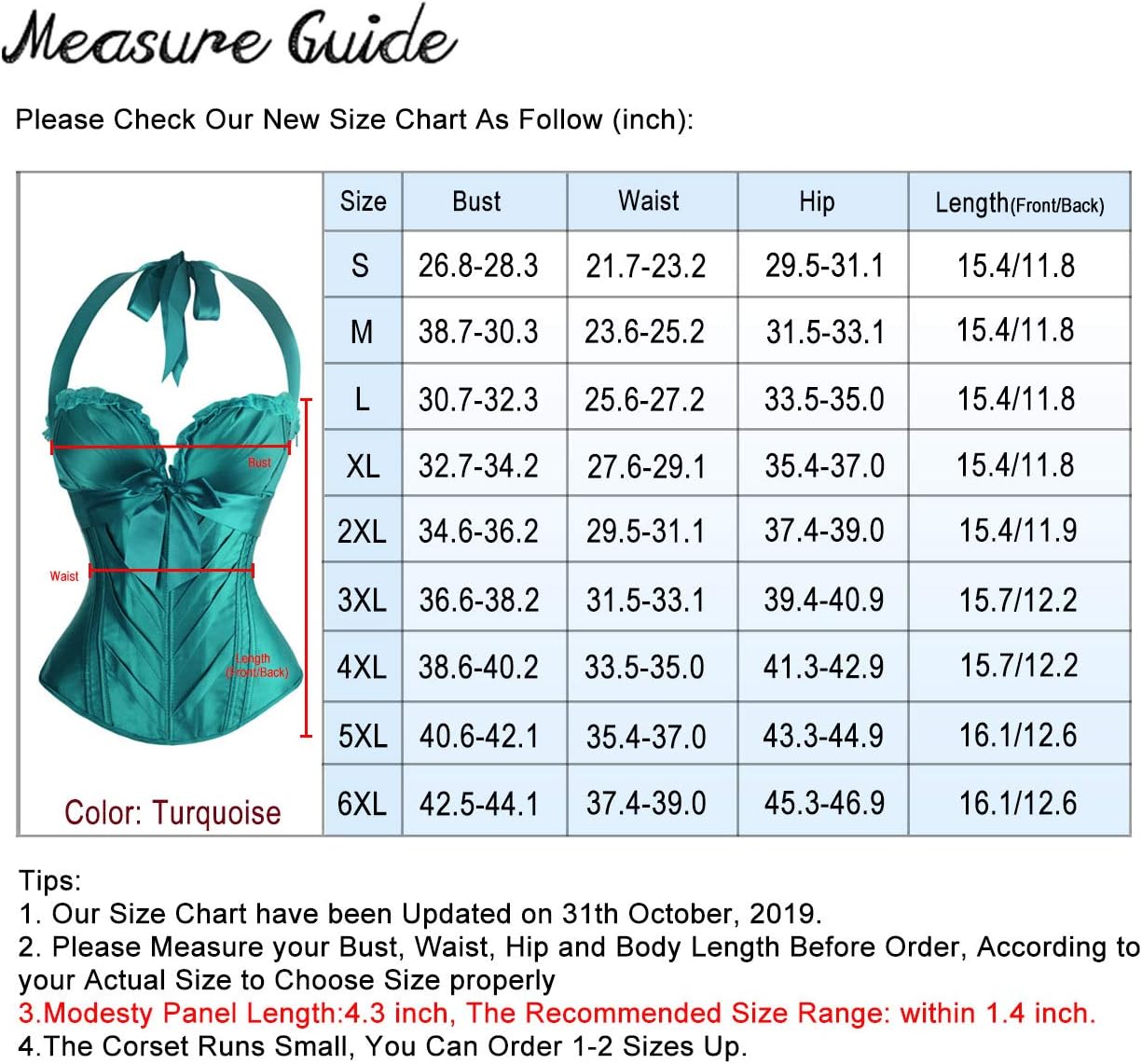 Charmian Womens Burlesque Vintage Satin Halter Boned Zipper Bustier Corset TopTurquoise