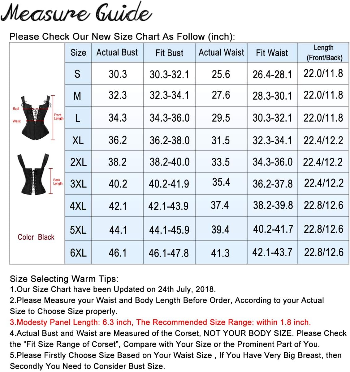 Charmian Womens Renaissance Lace Up Vintage Boned Bustier Corset with GartersBlack