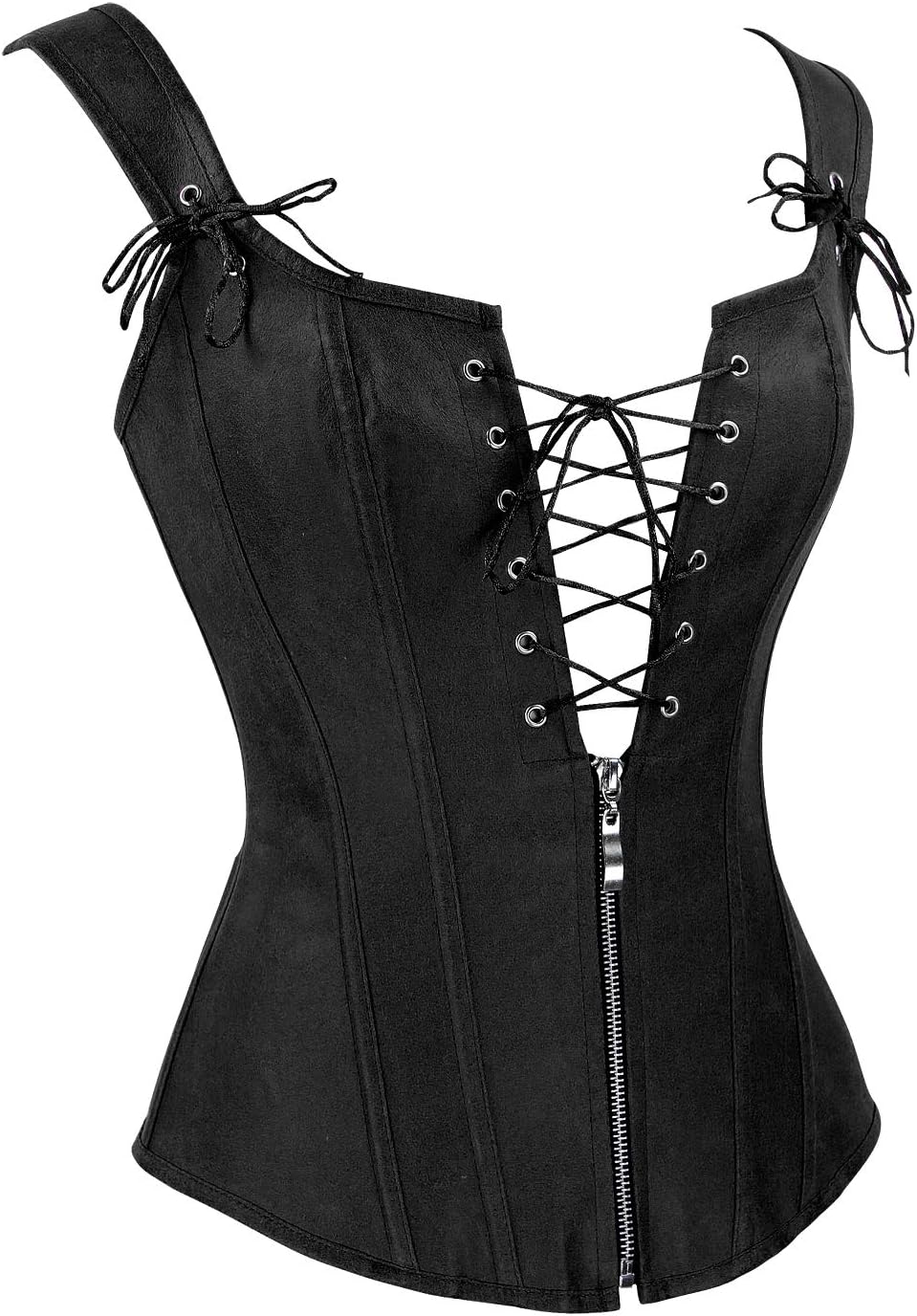 Charmian Womens Renaissance Lace Up Vintage Boned Bustier Corset with GartersBlack