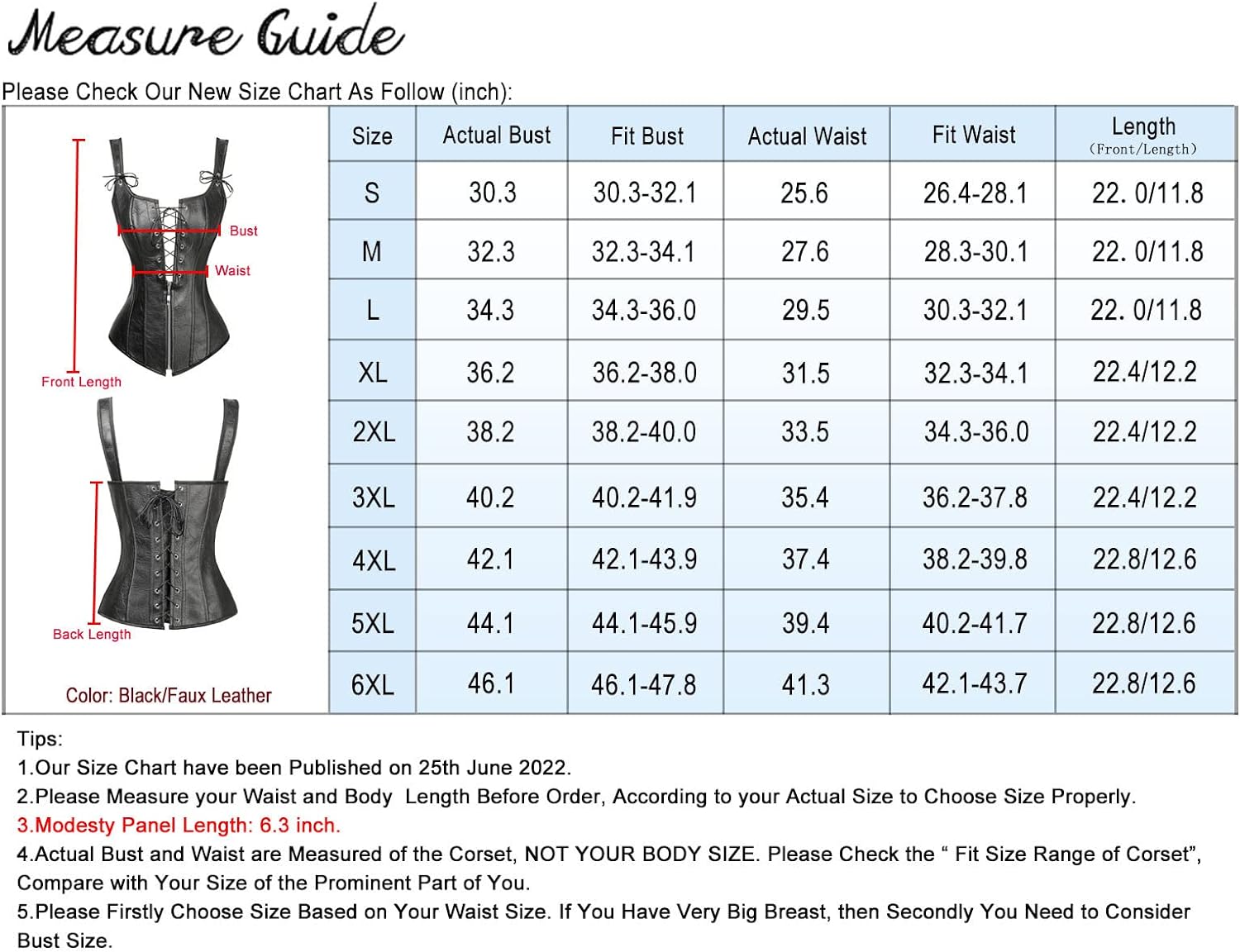 Charmian Womens Renaissance Lace Up Vintage Boned Bustier Corset with GartersBlackFaux Leather