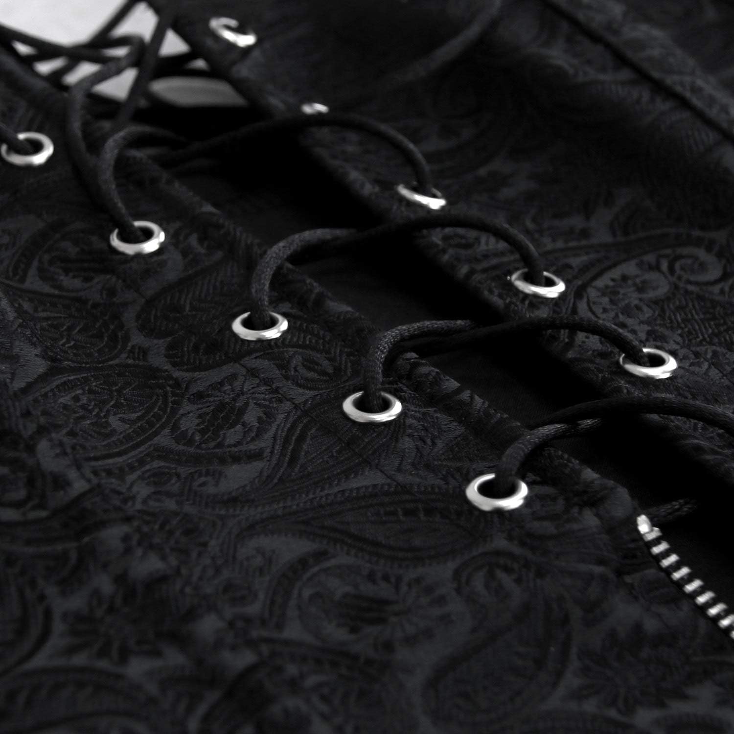Charmian Womens Renaissance Lace Up Vintage Boned Bustier Corset with GartersBlackFloral