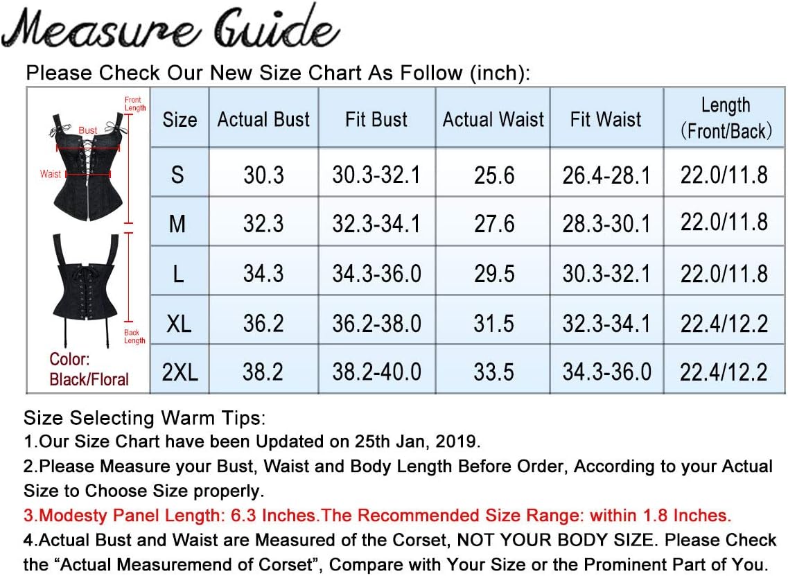 Charmian Womens Renaissance Lace Up Vintage Boned Bustier Corset with GartersBlackFloral