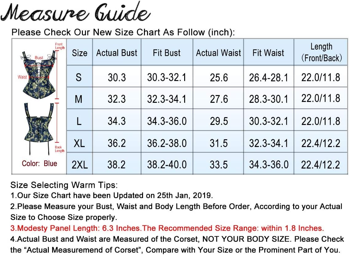 Charmian Womens Renaissance Lace Up Vintage Boned Bustier Corset with GartersBlue