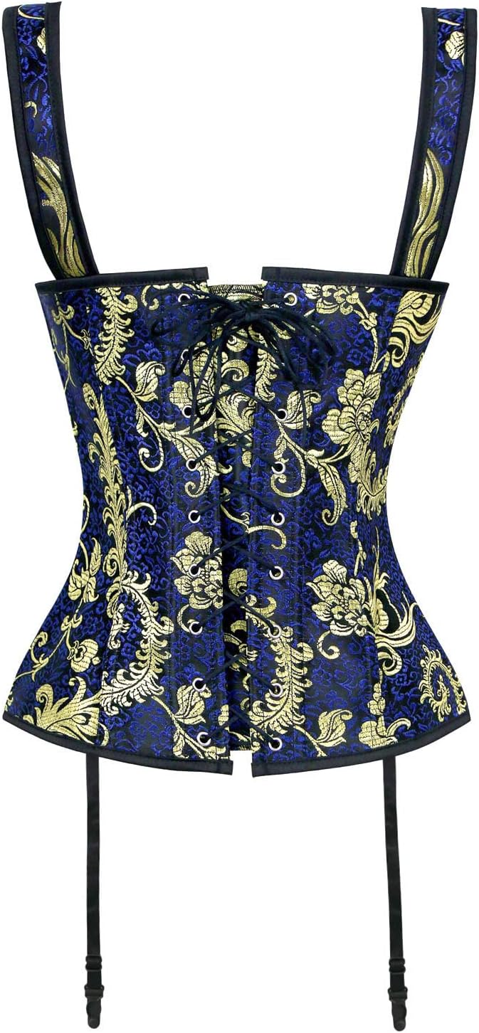 Charmian Womens Renaissance Lace Up Vintage Boned Bustier Corset with GartersBlue