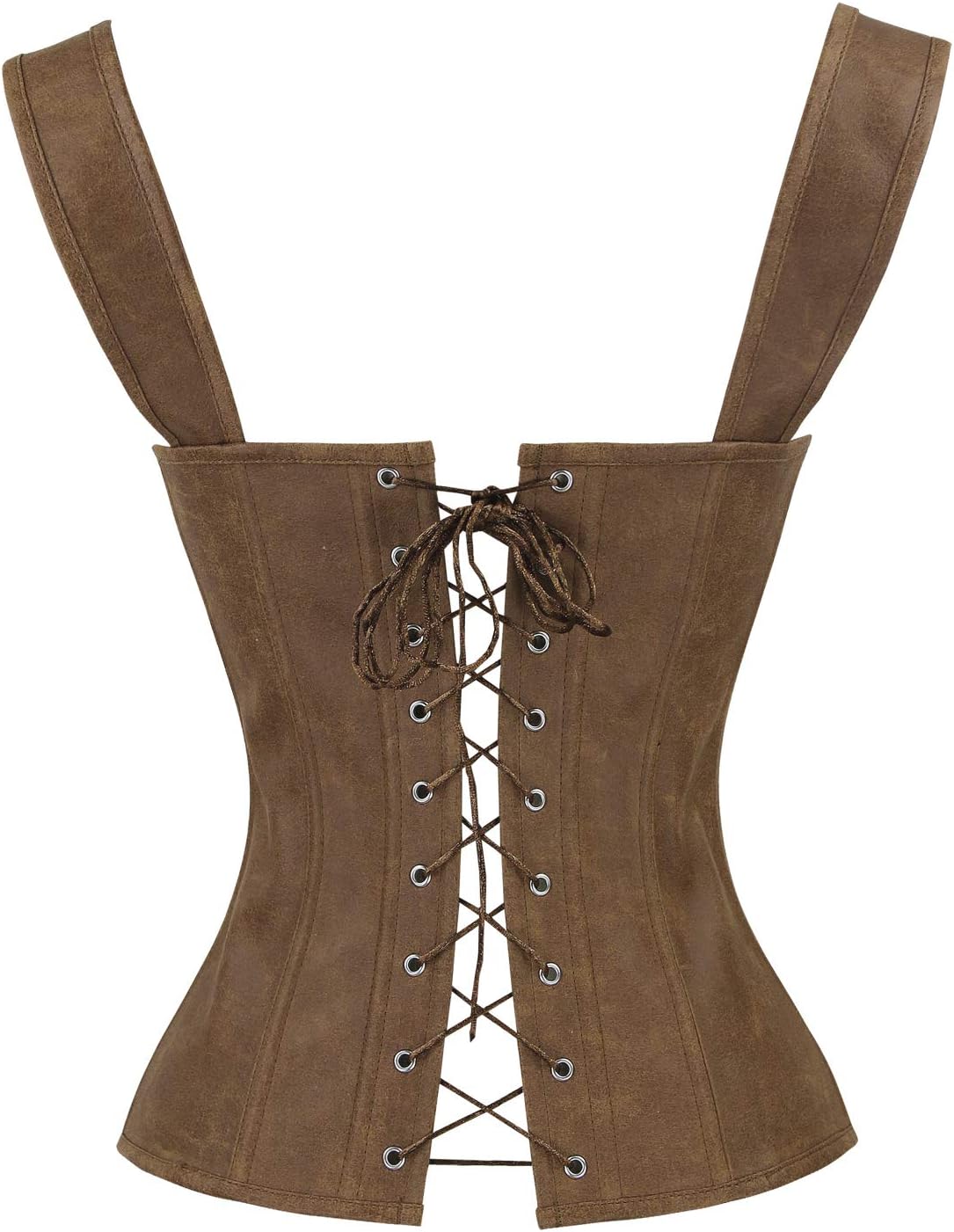 Charmian Womens Renaissance Lace Up Vintage Boned Bustier Corset with GartersBrown