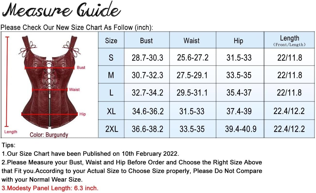Charmian Womens Renaissance Lace Up Vintage Boned Bustier Corset with GartersBurgundyred