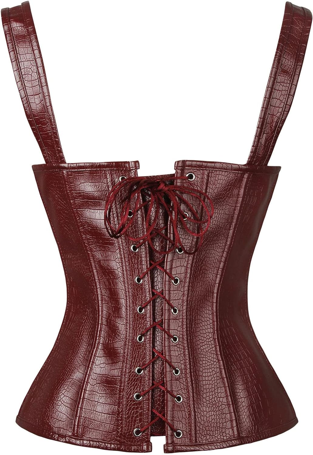 Charmian Womens Renaissance Lace Up Vintage Boned Bustier Corset with GartersBurgundyred