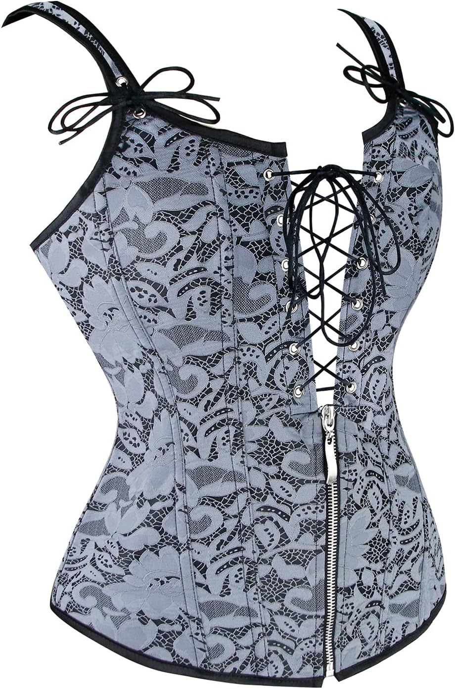Charmian Womens Renaissance Lace Up Vintage Boned Bustier Corset with GartersGray