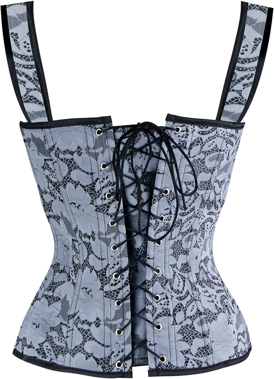 Charmian Womens Renaissance Lace Up Vintage Boned Bustier Corset with GartersGray