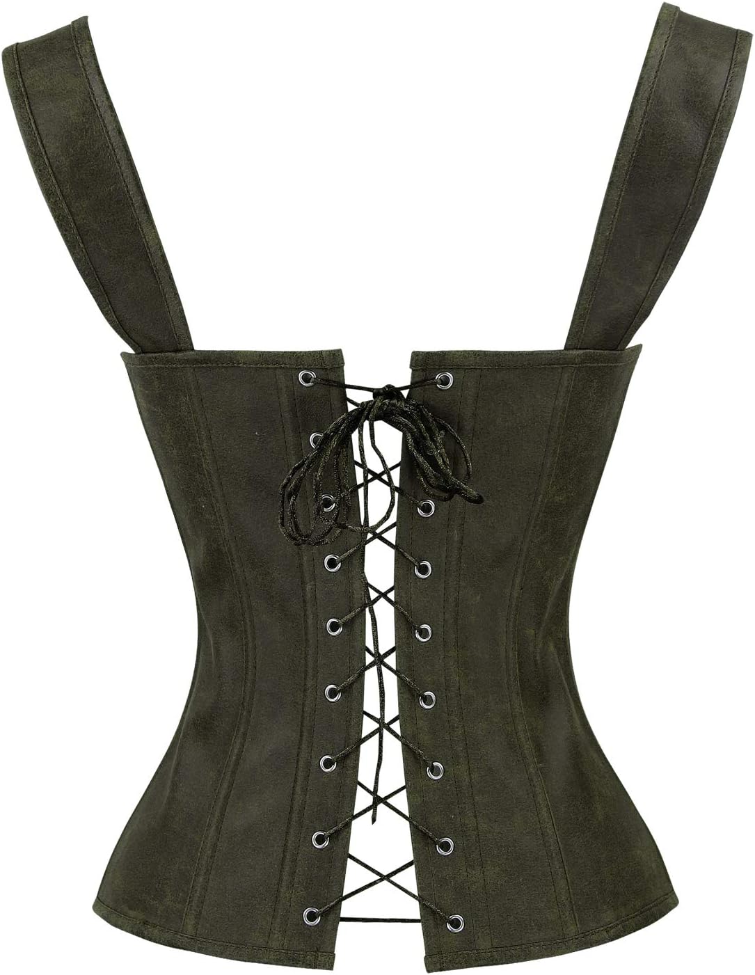 Charmian Womens Renaissance Lace Up Vintage Boned Bustier Corset with GartersOlive