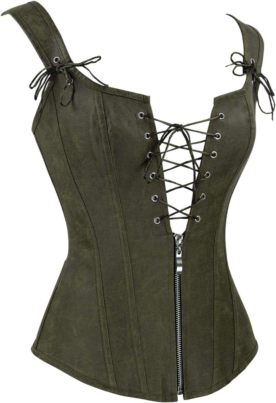 Charmian Womens Renaissance Lace Up Vintage Boned Bustier Corset with GartersOlive