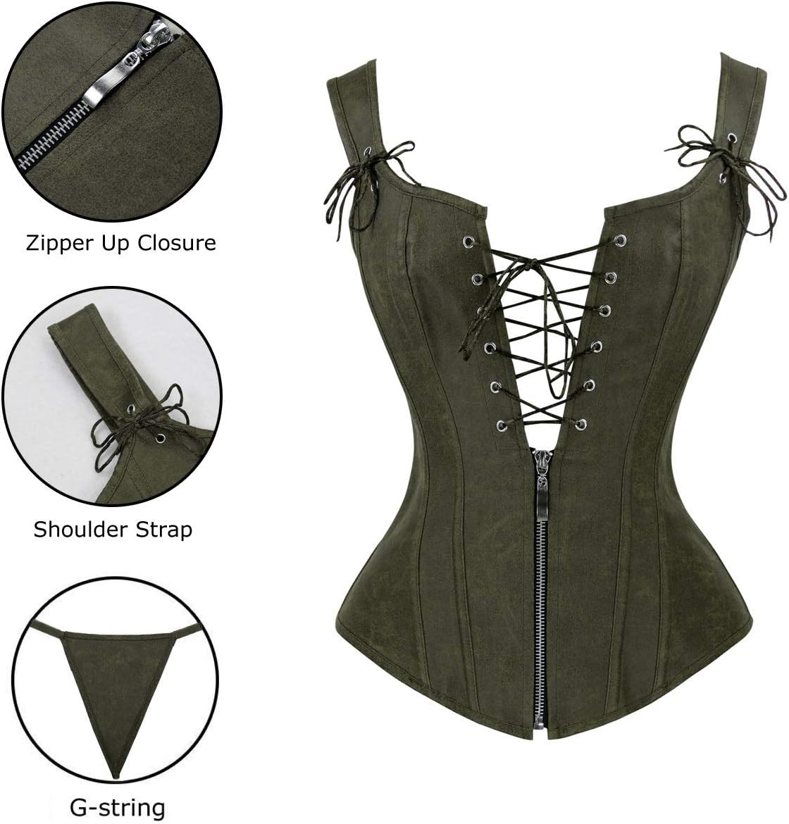 Charmian Womens Renaissance Lace Up Vintage Boned Bustier Corset with GartersOlive