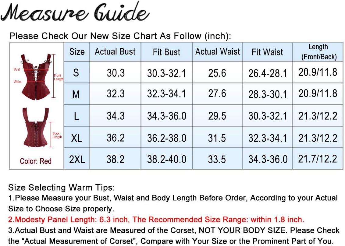 Charmian Womens Renaissance Lace Up Vintage Boned Bustier Corset with GartersRed