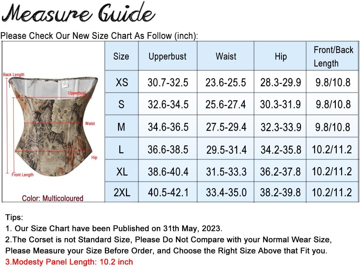Charmian Womens Renaissance Vintage Cat Printed Underbust Waist Training CorsetCharmian Womens Renaissance Vintage Cat Printed Underbust Waist Training Corset