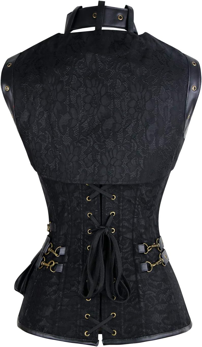 Charmian Womens Steampunk Spiral Steel Boned Vintage Retro Corset Tops BustierBlack
