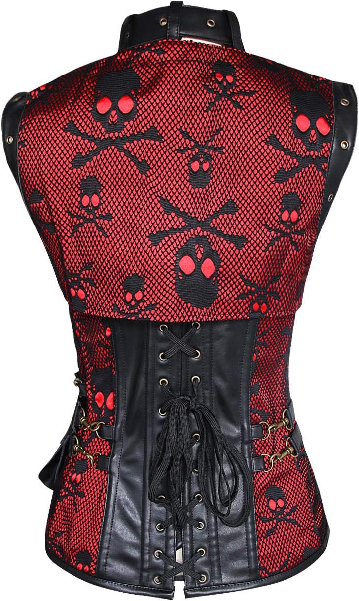 Charmian Womens Steampunk Spiral Steel Boned Vintage Retro Corset Tops BustierBlackRed