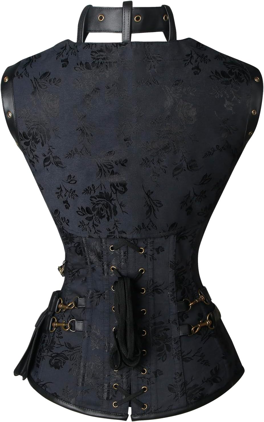 Charmian Womens Steampunk Spiral Steel Boned Vintage Retro Corset Tops BustierBlackRose Pattern