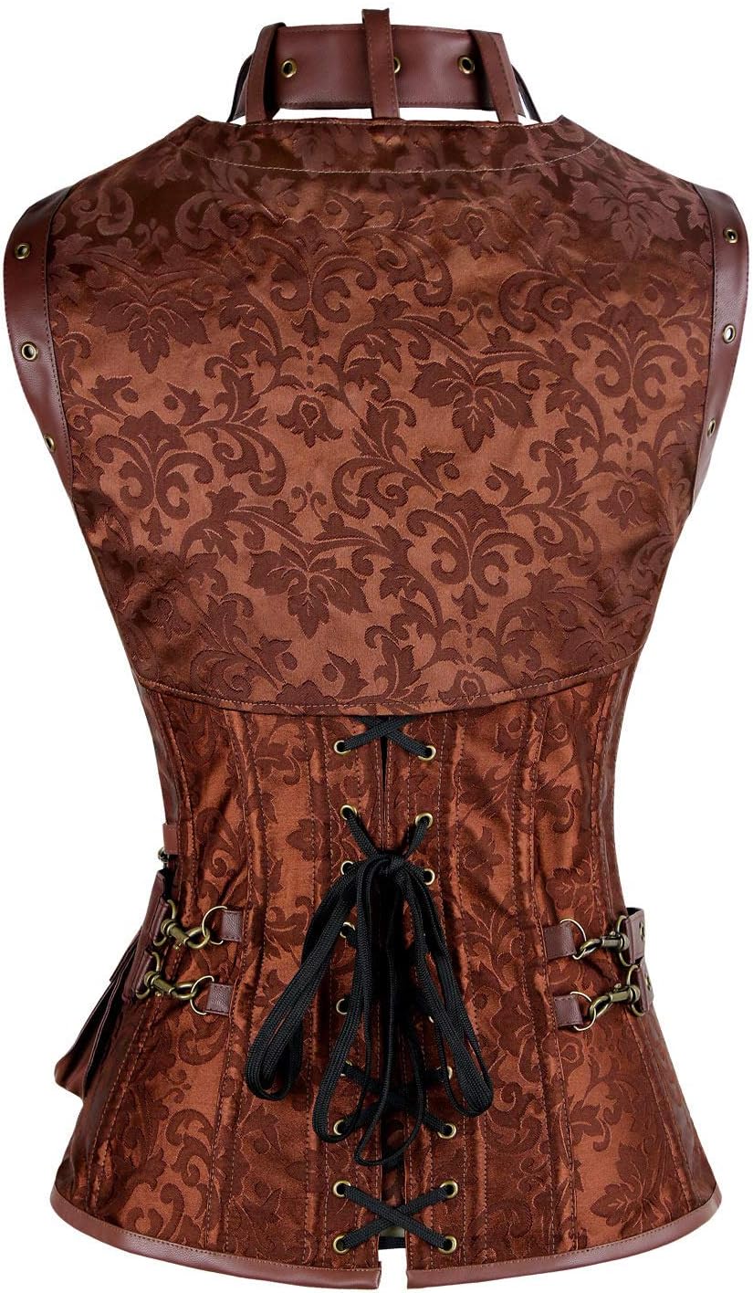 Charmian Womens Steampunk Spiral Steel Boned Vintage Retro Corset Tops BustierBrown