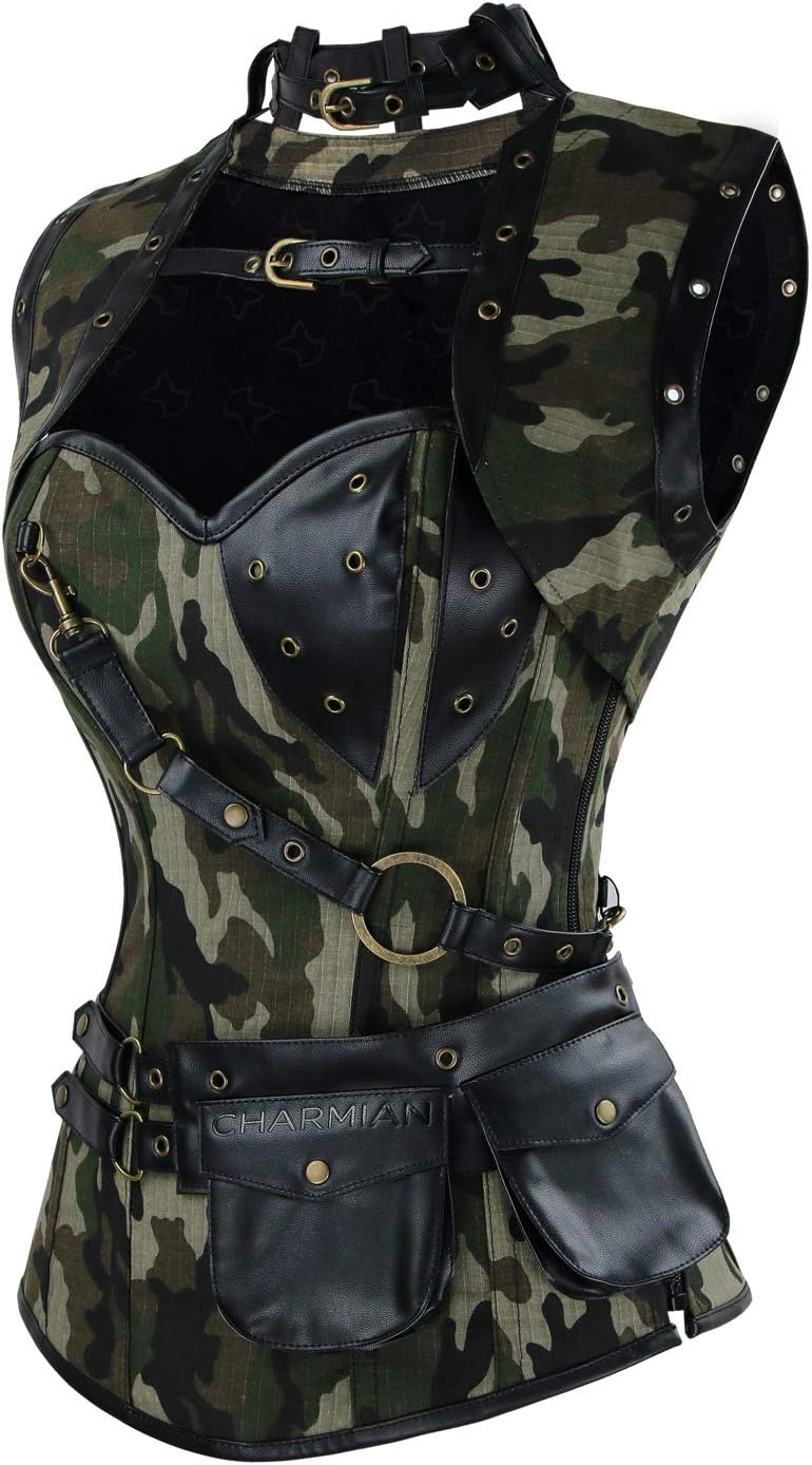 Charmian Womens Steampunk Spiral Steel Boned Vintage Retro Corset Tops BustierCamouflage