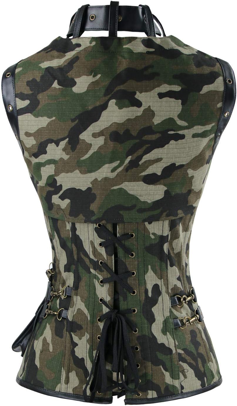 Charmian Womens Steampunk Spiral Steel Boned Vintage Retro Corset Tops BustierCamouflage