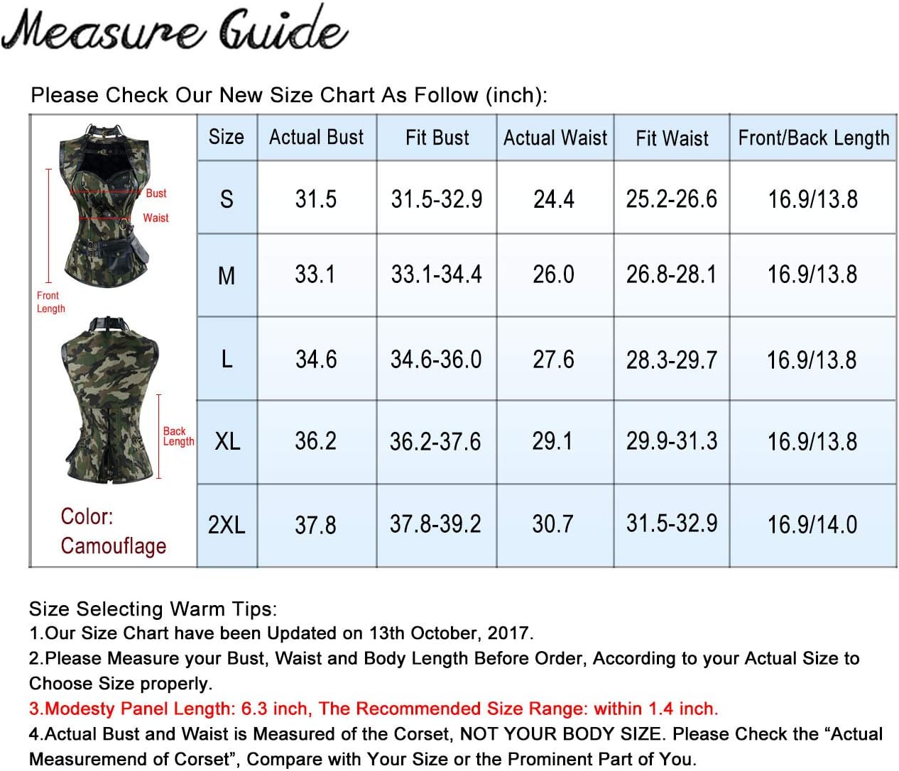 Charmian Womens Steampunk Spiral Steel Boned Vintage Retro Corset Tops BustierCamouflage