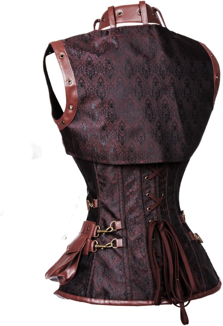 Charmian Womens Steampunk Spiral Steel Boned Vintage Retro Corset Tops BustierDarkbrown