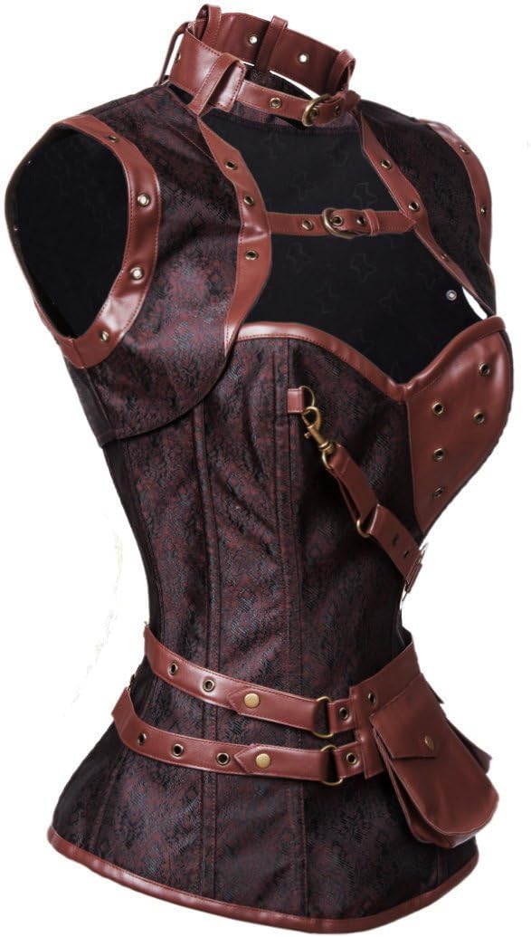 Charmian Womens Steampunk Spiral Steel Boned Vintage Retro Corset Tops BustierDarkbrown
