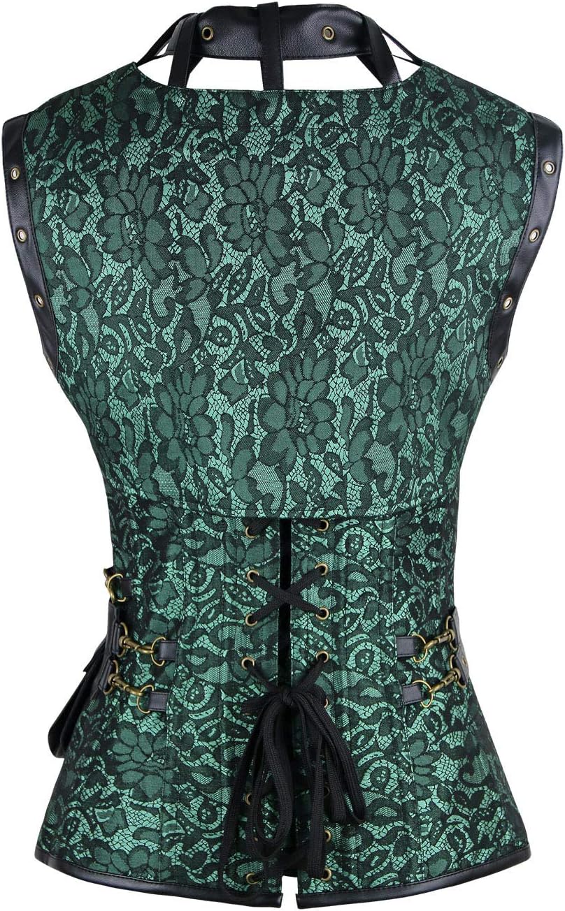 Charmian Womens Steampunk Spiral Steel Boned Vintage Retro Corset Tops BustierGreen