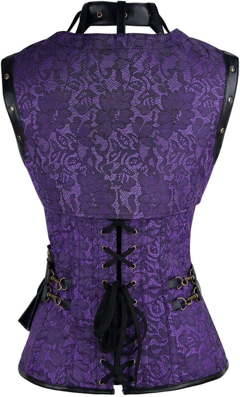 Charmian Womens Steampunk Spiral Steel Boned Vintage Retro Corset Tops BustierPurple