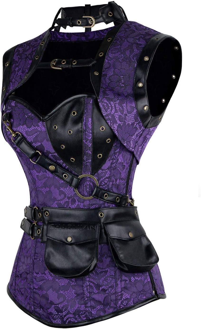 Charmian Womens Steampunk Spiral Steel Boned Vintage Retro Corset Tops BustierPurple