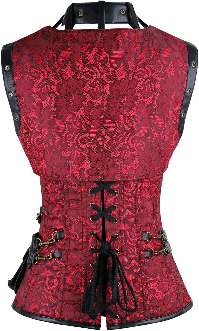Charmian Womens Steampunk Spiral Steel Boned Vintage Retro Corset Tops BustierRed