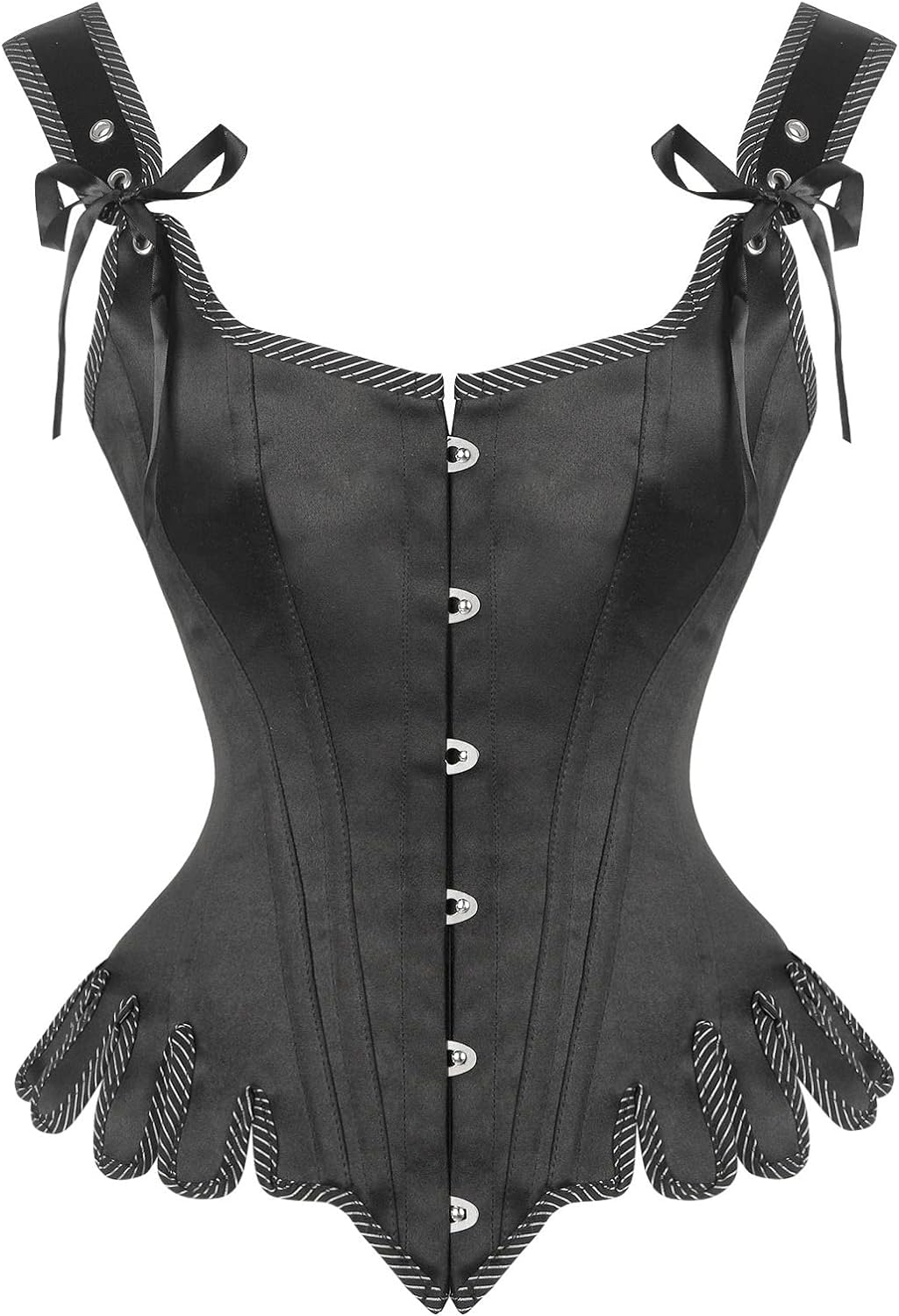 Charmian Womens Victorian Vintage Brocade Lace Up Bustier Overbust Corset TopBlack