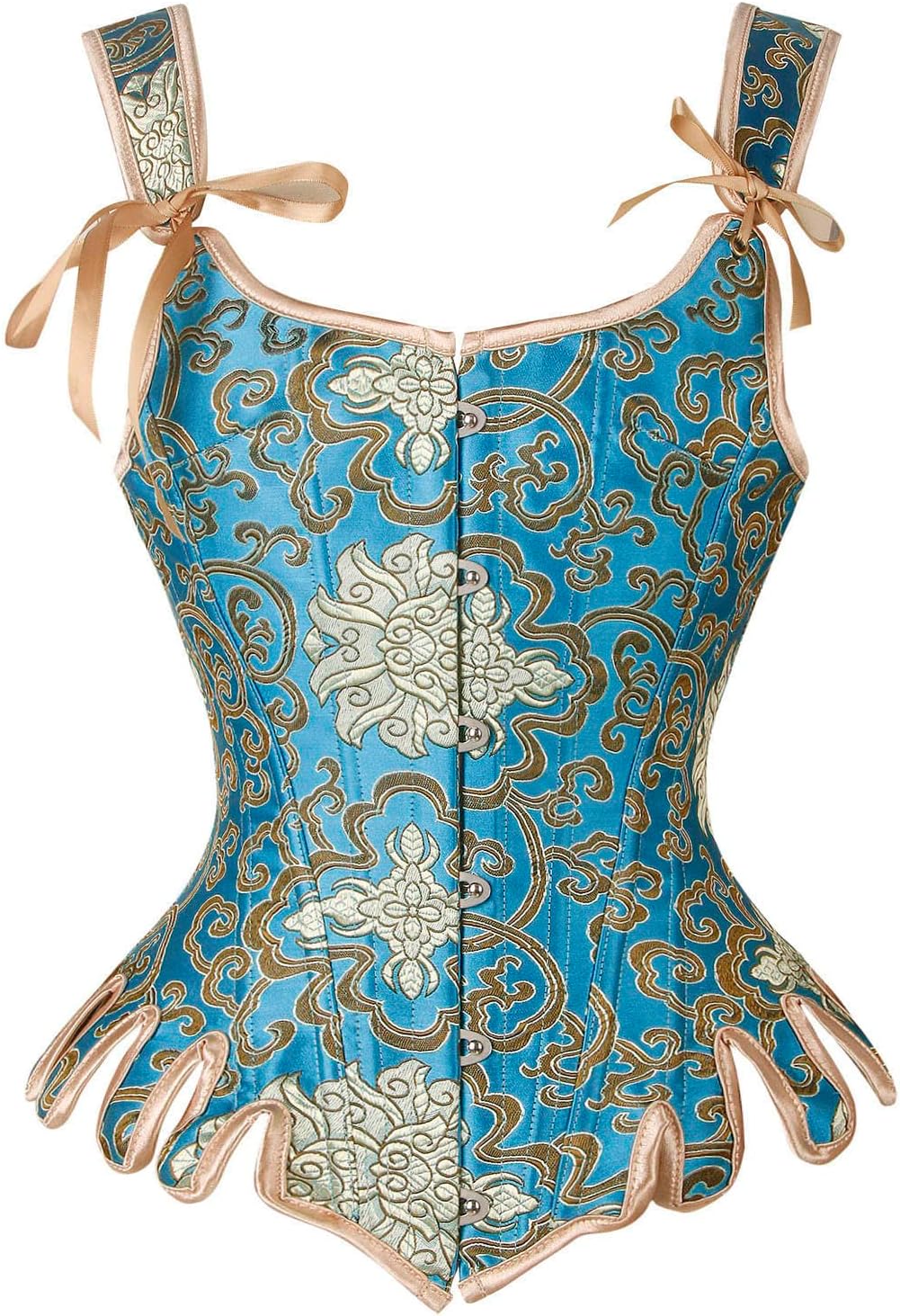 Charmian Womens Victorian Vintage Brocade Lace Up Bustier Overbust Corset TopBlueGold